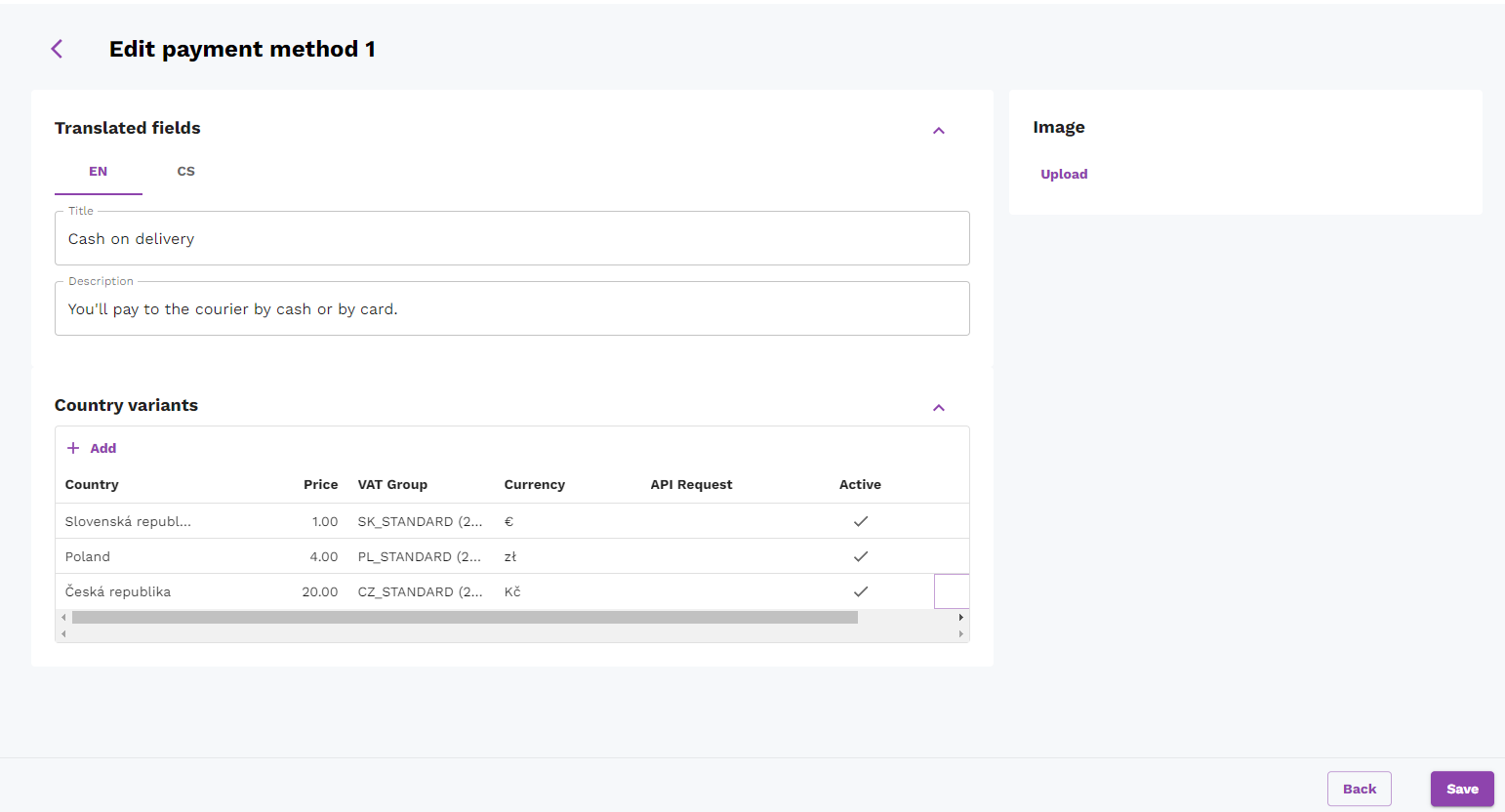 Payment method detail