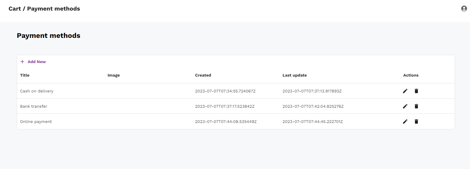 Payment method list