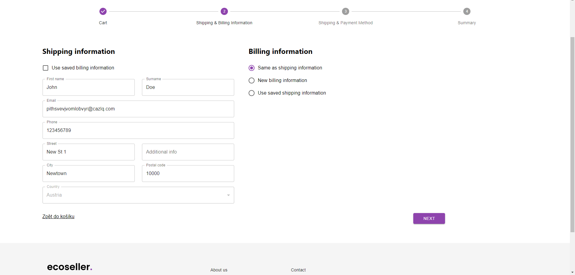 Cart infos